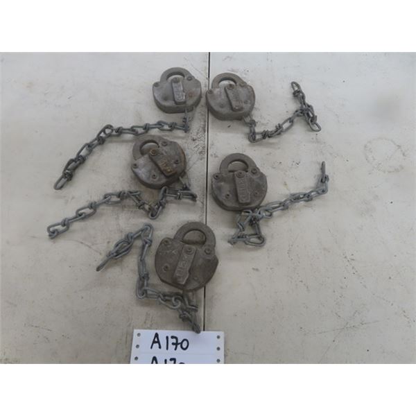 5 Vintage Railway Adlake Padlocks