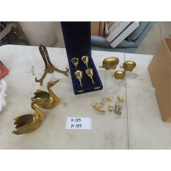 Brass Elephants, Swans, Goblets, Small Animals