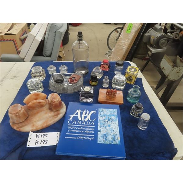 Vintage Calligraphy Supplies: Dip Pens, Ink, Ink Wells & Ink Bottle 