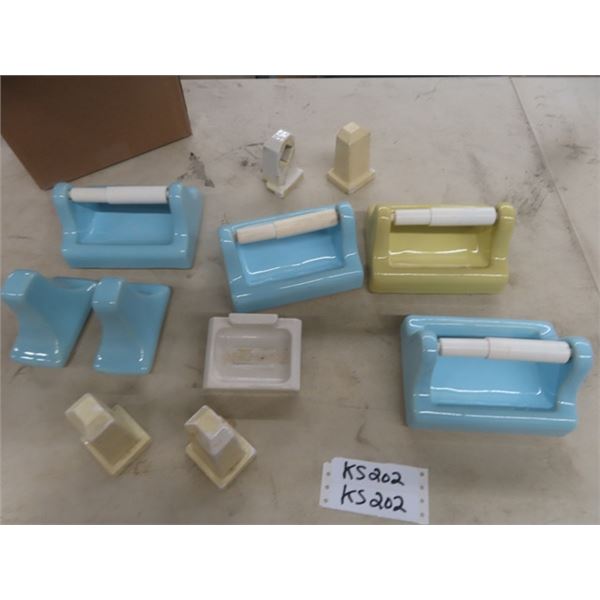 Ceramic Toilet Paper Holders: Baby Blue + Yellow