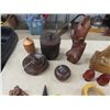 Image 4 : Wood Carvings: Bowls, Figures, Salt + Pepper Shakers 