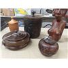 Image 7 : Wood Carvings: Bowls, Figures, Salt + Pepper Shakers 