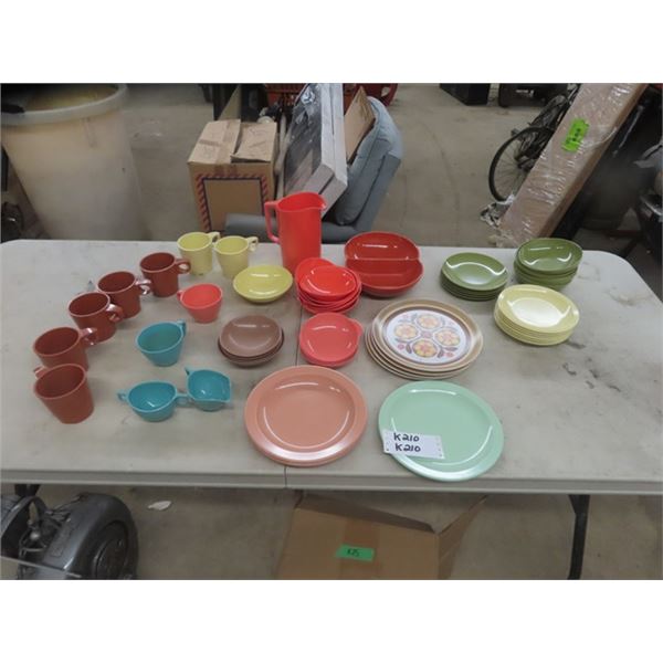 Melmac Assorted Plates, Bowls + Serving Ware- Various Colors
