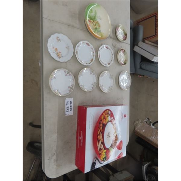 Assorted China Plates + Heated Serving Tray in Box 
