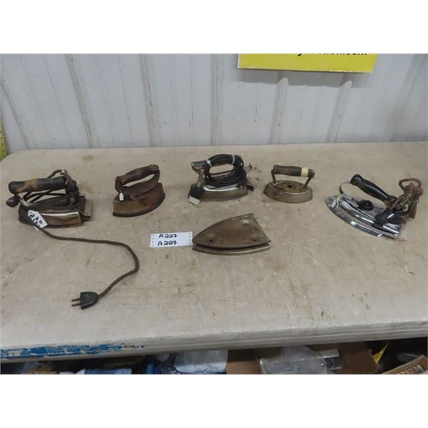 Vintage Irons: 3 Electric, 2 Sad Irons