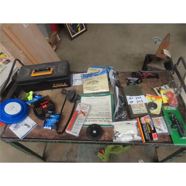 New Tackle Box, Fishing Line, 100' Trot Line, Multi Purpose Line Cutter, Hook + Lure Sharpener plus 