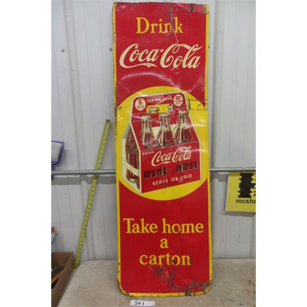 Coca-Cola 6 Pack - Take Home a Carton - Ton Sign 1942 Made in Canada,  St. Thomas Signs  - cut down