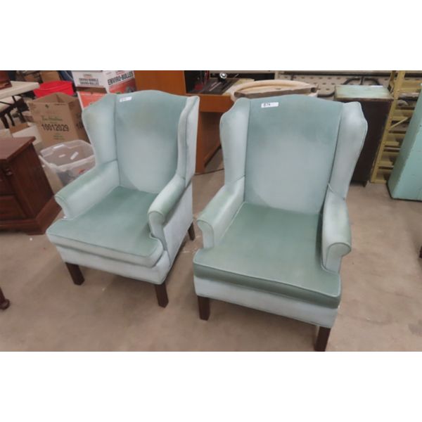 2 Blue Wing Back Chairs
