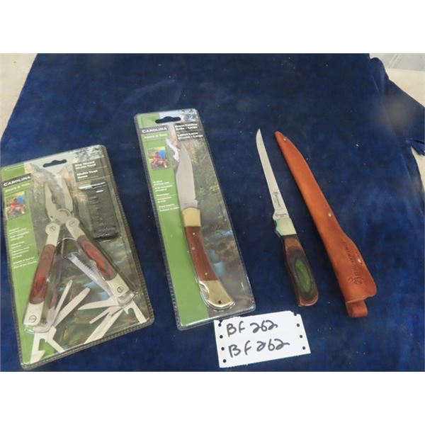 3 New Knives: Browning Filet Knife with Holster, Caroline 9" Folding Knife with Holster, Caroline Kn