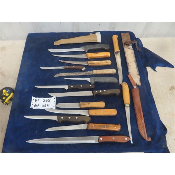 15 Knives: Butcher/ Skinning / Filet- Various Brands - 3 with Holsters