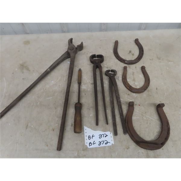 Forge Tools: Tongs, Cutters, Soldering Iron, Set of 3 Unlucky Horse Shoes