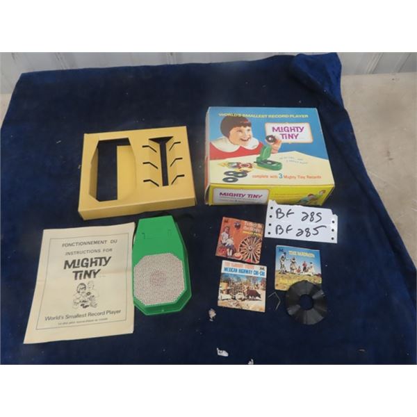 Mighty Tiny World's Smallest Record Player with Box & 3 Records