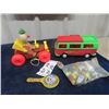 Image 1 : Marx Plastic VW Van 3"×4.5"×8.5", Fisher Price Wood/ Plastic Jalopy, Chinese Checkers Marbles+ Tin N