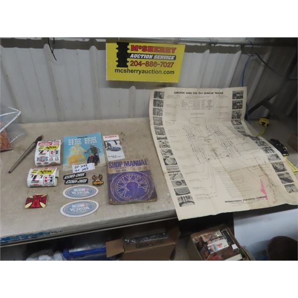 Honda 50-65 Shop Manual, 75 ascorpion Brochures, Kawasaki B 100-250 Brochures, Patches + Stickers: C