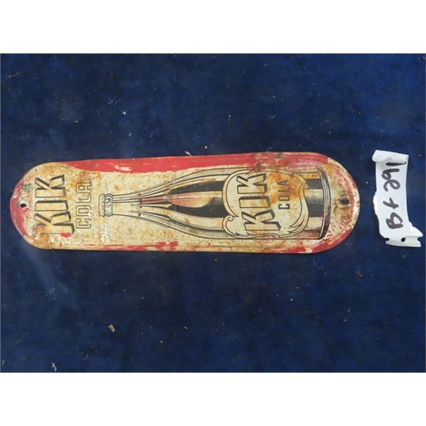 Vintage Metal Kik Cola Palm Press 3.5"×13.5" - some house paint + Rust - picture shows