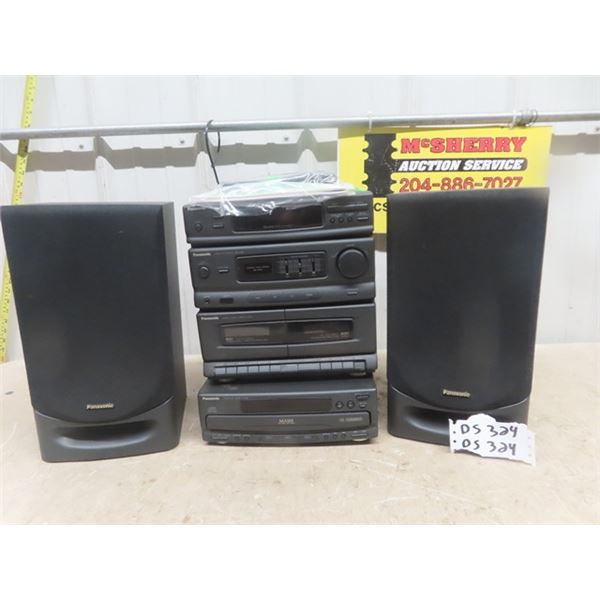 Panasonic Stereo System, CD Changer SL - DH66, Stereo Double Cassette Deck, Amp + Tuner,  Speakers &