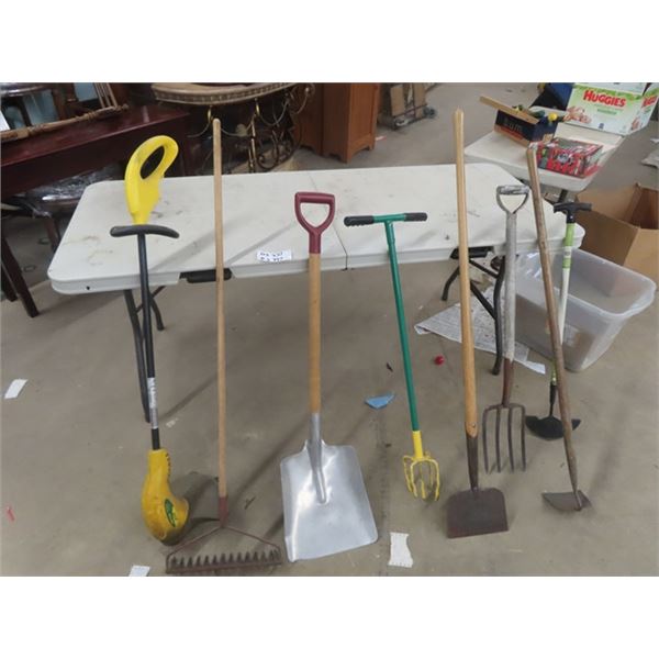 8 Hand Yard Tools: Potato Fork, Hoe, Edger, Garden Claw, Rake, Aluminum ...
