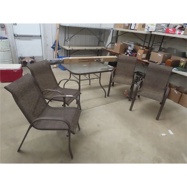 Patio Table 27"×38"×38" + 4 Chairs - Nice Condition & Brand New Umbrella