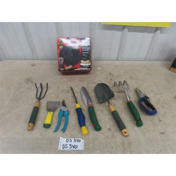 Assorted Garden Hand Tools + 50' Hose Pro