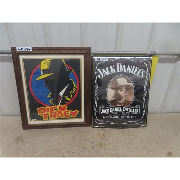 Dick Tracy Framed Picture 19"×22" + Jack Daniels Framed Picture 16"×20'