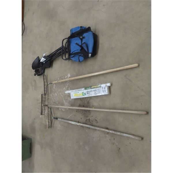 3 Yard Rakes, Dandelion Bar, 2 Folding Chairs