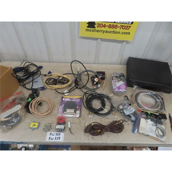 Daewoo VHS Player, Assorted Coax Cable, Router, Fans, Cables plus more