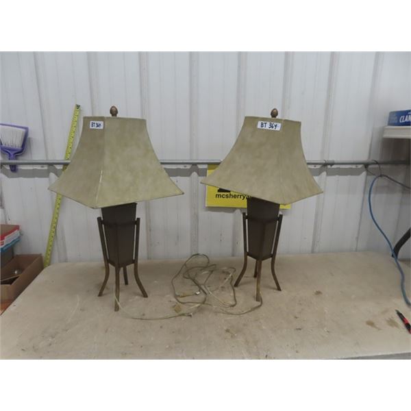 Paor of Metal Table Lamps with Shades 30" Tall