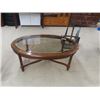 Image 3 : Wood + Bevelled Glass Table Set: Coffee Table 16"×30"×44" , End Table 20"×22"×25"