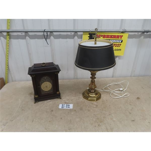 Modern Brass Table Lamps, Small Wooden Mantle Clock- Bombay Co.