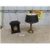 Image 1 : Modern Brass Table Lamps, Small Wooden Mantle Clock- Bombay Co.