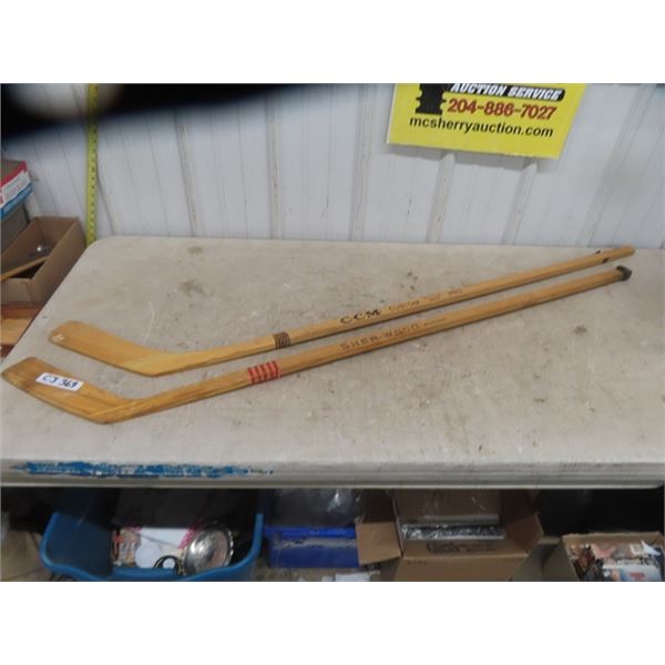 2 Vintage Wooden Hockey Sticks: Sherwood, CCM Custom
