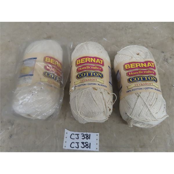 3 New Bundles of Bernat Handi Crafter Cotton String/ Thread - 710 Yards per Roll
