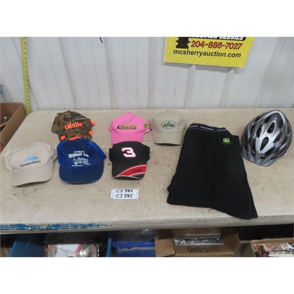 John Deere Long Underwear?, 6 Assorted Advertising Baseball Hats, Bicycle Helmet