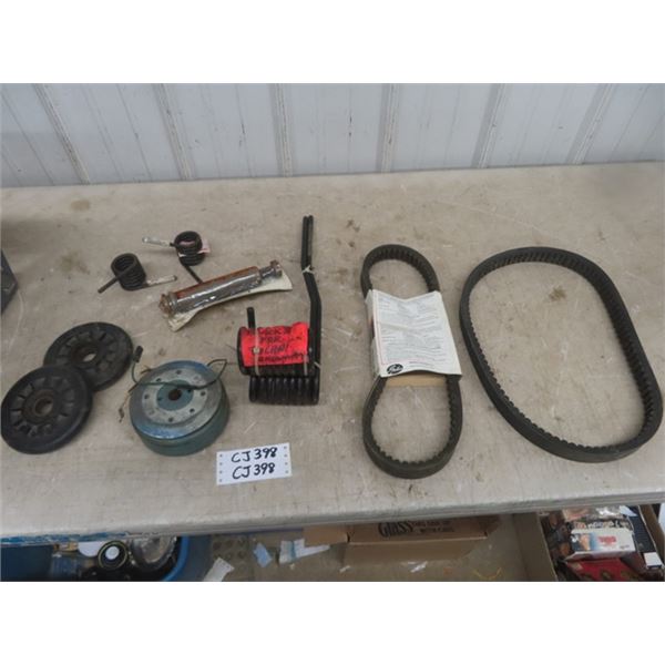 Assorted Snowmobile Parts: Polaris, Ski Roule, Kawasaki, JD Belt plus more