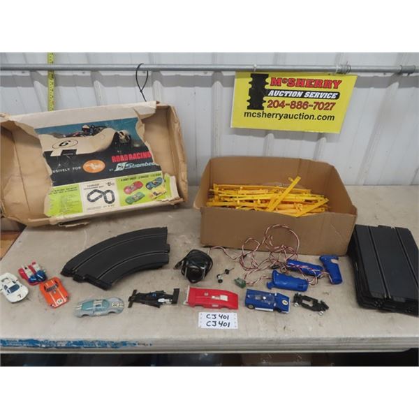 Strombecker Race System: Power Supply, 6 Bodies, Track + Parts