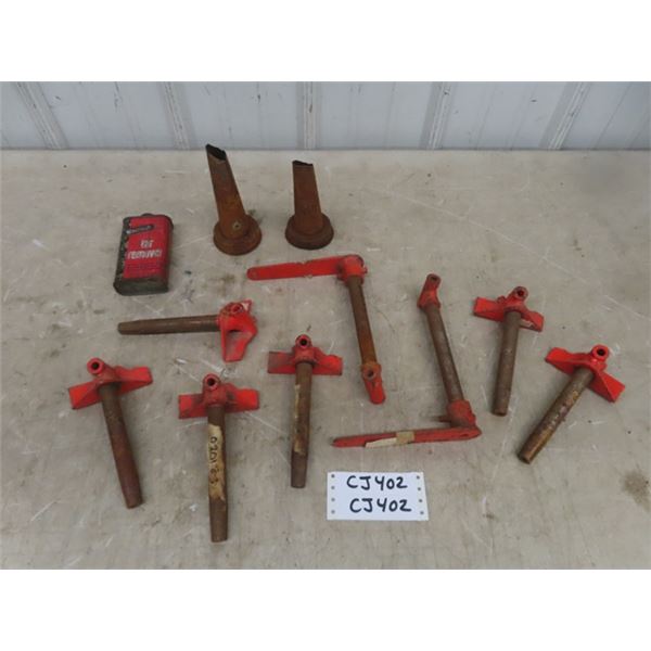 8 Moto Ski Track/ Suspension Parts, 2 Rusty Oil Spouts, Tar Remover