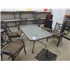 Image 1 : 7 pc Patio Set: Table 29"×39"×72" + 6 Chairs- 2 Swivel- All have Cushions + Cast Umbrella Stand - No