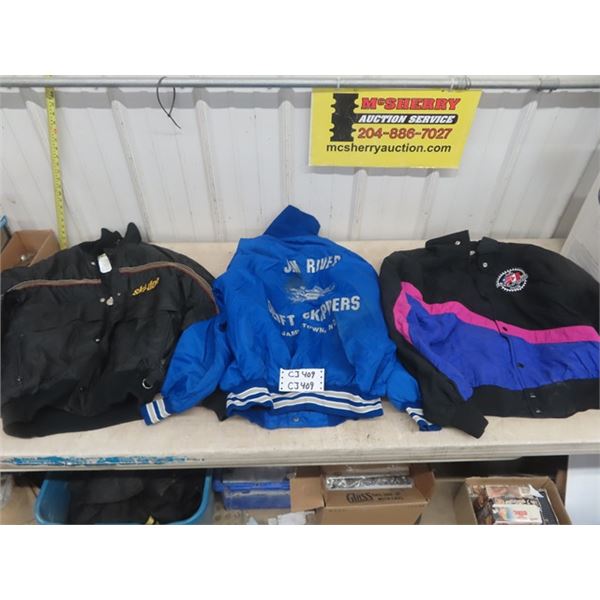 3 Used Snowmobile Jackets: Ski- Doo Sz 38, Jim River Drift Skipper Sz L, Polaris Club 1996 Sz XXL