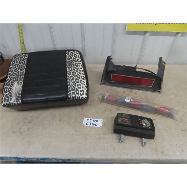 Vintage Arctic Cat Seat Back - Cheetah??, Tail Light, Speedo with Timer, After Market Light Bar