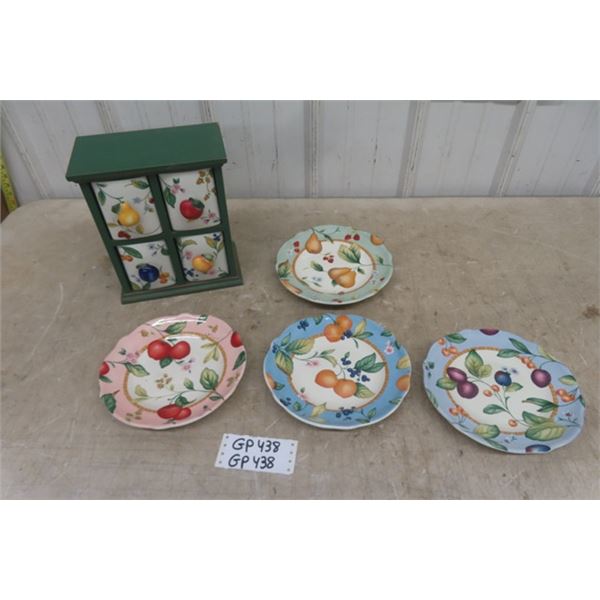 4 Fruit Themed Plates + 4 Drawer Spice / Sewing Rack