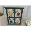 Image 2 : 4 Fruit Themed Plates + 4 Drawer Spice / Sewing Rack