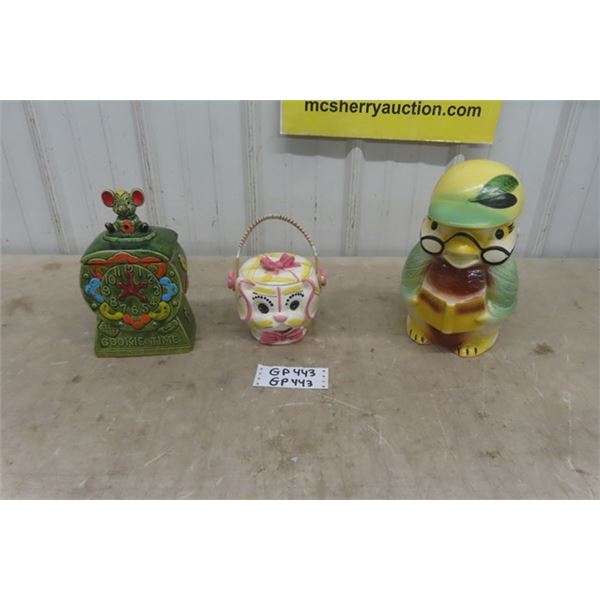 3 Cookie Jars: Mouse on Clock, Puppy, Chick with Book- RRP Co.