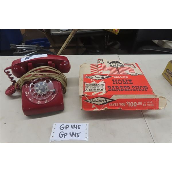 Vintage Red Rotary Phone, Deluxe Home Barber Shop in a Box 
