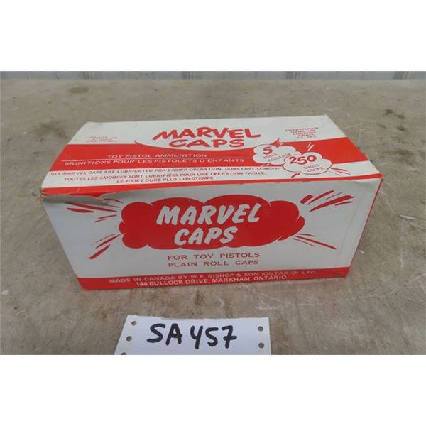 Box of New Old Stock Marvel Caps, Toy Pistol Ammunition (5) 50 Shot Rolls per Box- 72 Boxes Total