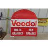 Image 1 : Vint1age Double Sided Metal Veedol Oil + Grease Tombstone Sign 30"×30"