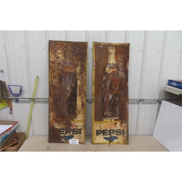 2 Vintage Rusty Pepsi Bottle Signs 17"×47"