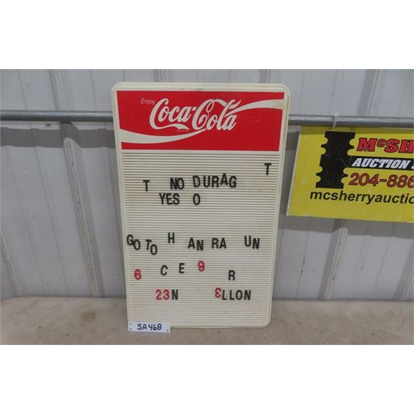 Plastic  Coca-Cola Menu Board with a Few Letters