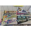 Image 1 : 8 Assorted Sports Pennants: Blie Bombers with Pin Back Buttons, Yankees, Celtics, Kings plus others