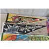 Image 3 : 8 Assorted Sports Pennants: Blie Bombers with Pin Back Buttons, Yankees, Celtics, Kings plus others
