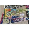 Image 4 : 8 Assorted Sports Pennants: Blie Bombers with Pin Back Buttons, Yankees, Celtics, Kings plus others